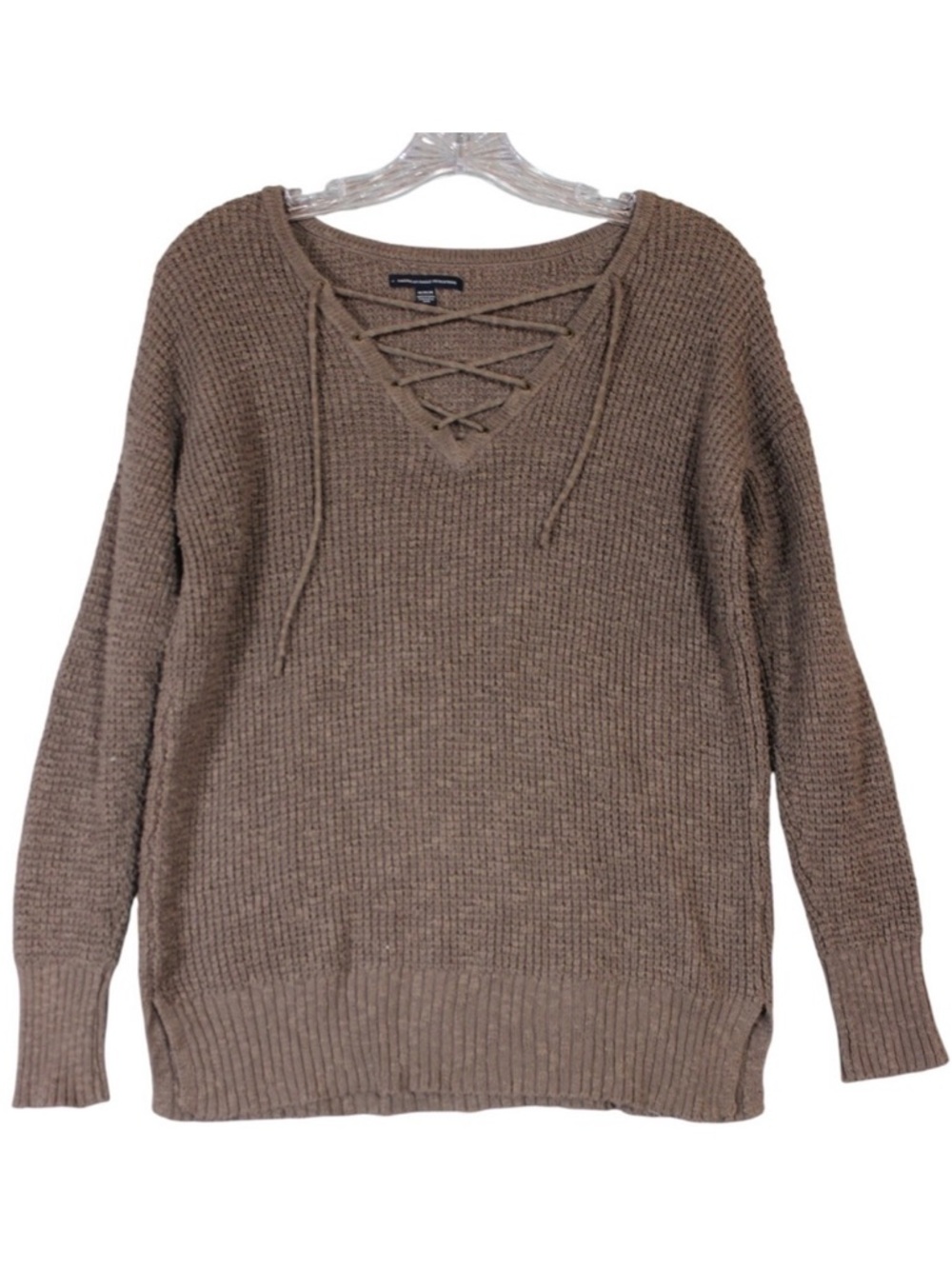 American Eagle Outfitters Brown
Lace Up V Neck Waffle Knit
Sweater Size Small